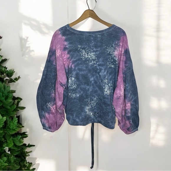 Vintage Havana Tie Dye Bishop Sleeve Drawstring Cinch Popover Lounge Top - Picture 8 of 14